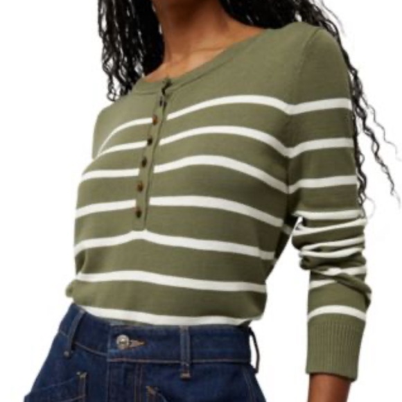 NEW Veronica Beard Dianora Striped Knit Henley Top - Picture 3 of 9